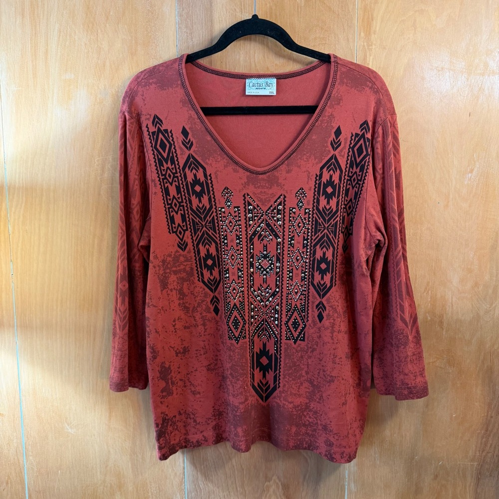 Y2K Cactus Bay Studded Southwestern Top 🏜️‎ Grunge Desertcore Shirt XXL